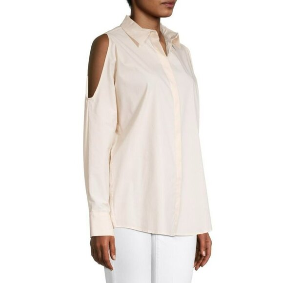 Dkny Cold-Shoulder Collard Shirt Soft Blush Button Down - Picture 3 of 4